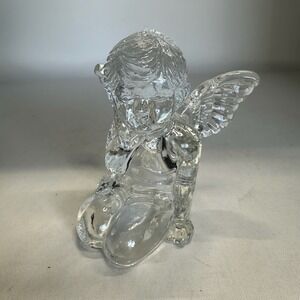 Vintage Mikasa Style Heavy Clear Glass Cherub Angel Taper Candle Holder Figurine
